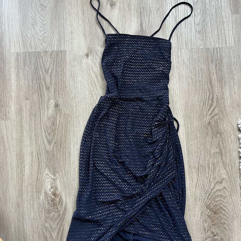 Windsor Strapless Navy Dress with Gold Accents